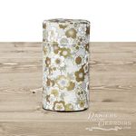 Tea caddy, metal and Japanese paper (white with cherry blossoms)