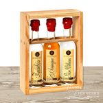 Coffret en Bois 3 mignonettes : Eau de vie de Poire, Framboise et Armagnac XO