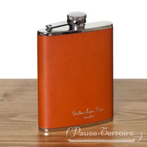 Vieille Prune leather flask to fill